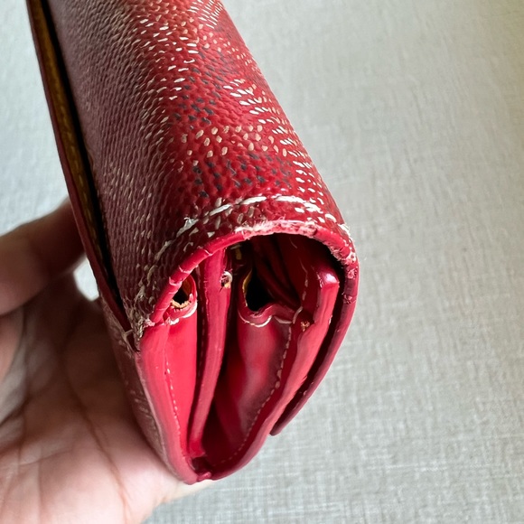 Authentic Goyard Red Long Wallet Leather Goyardine - Picture 13 of 15